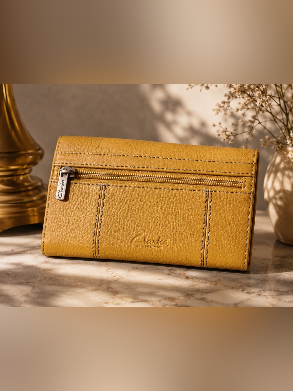 Clark’s | Classic Mustard Yellow Leather Tri-Fold Clutch